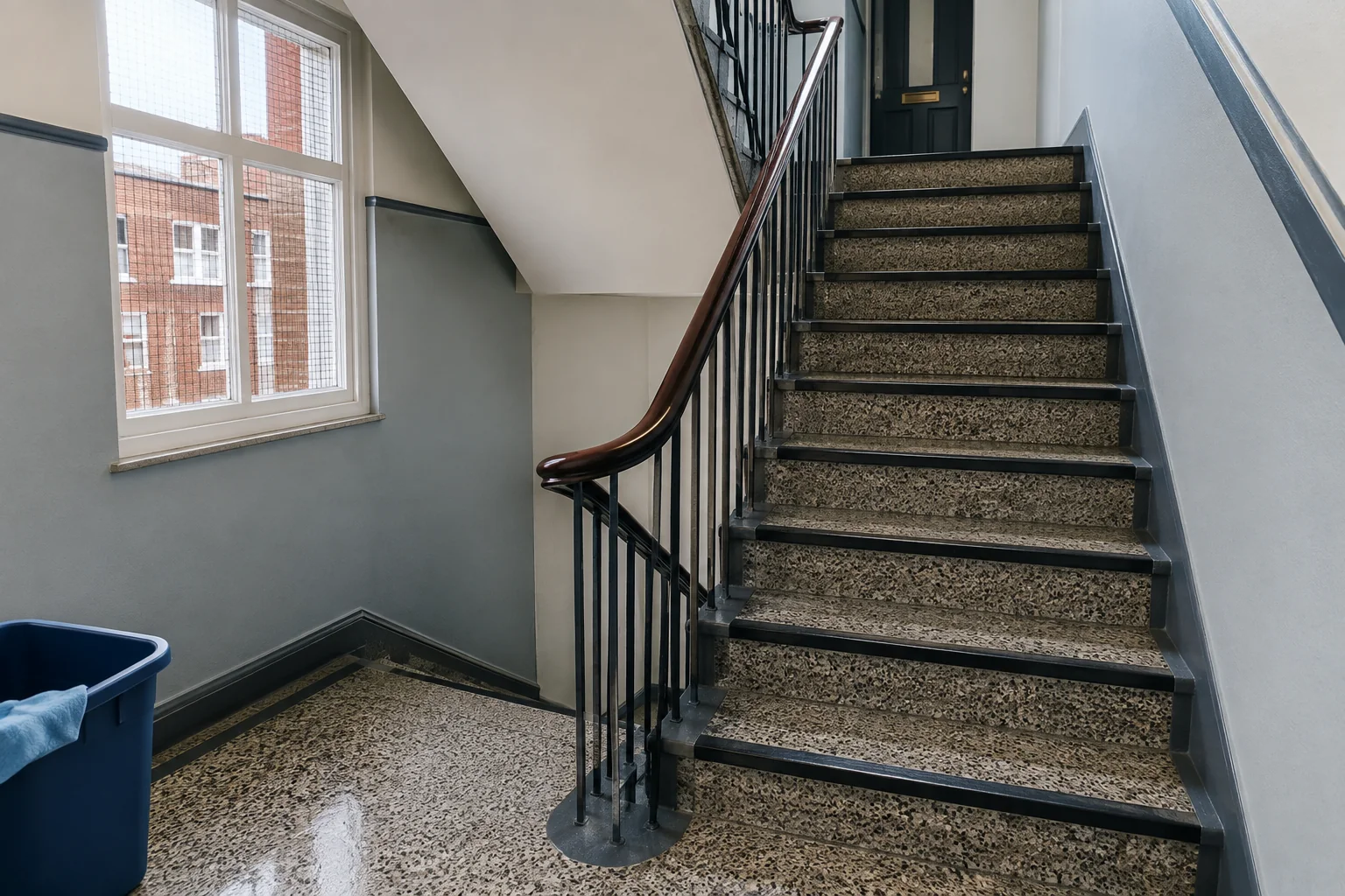 Communal stairwell cleaned in a residential block
